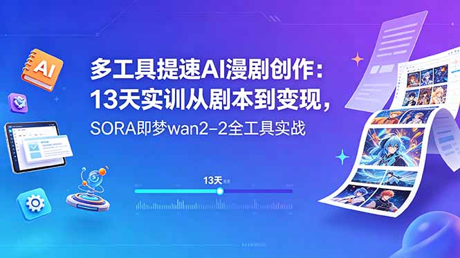 多工具提速AI漫剧创作:13天实训从剧本到变现,SORA即梦wan2-2全工具实战-摇钱树