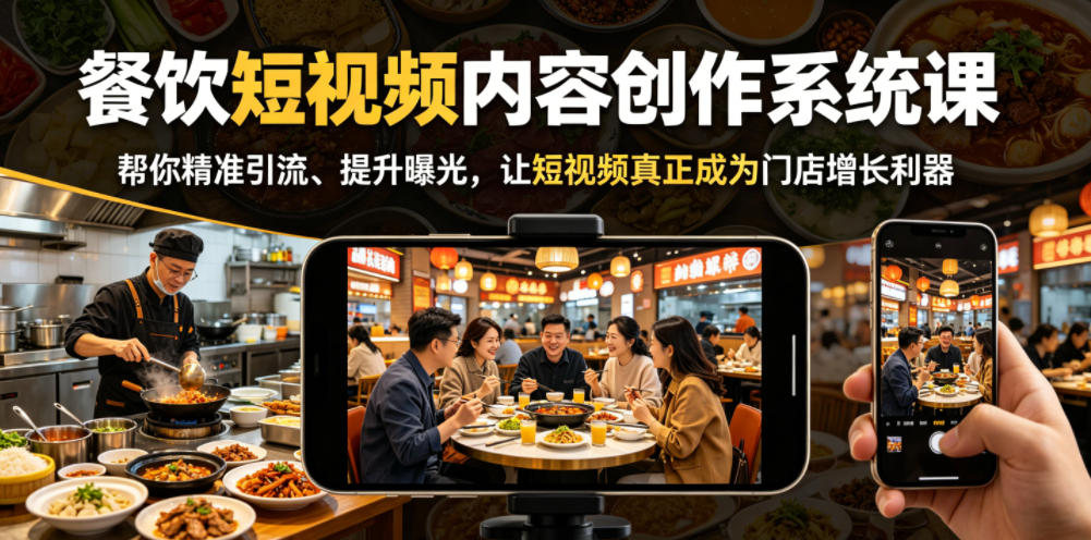 餐饮短视频内容创作系统课,帮你精准引流、提升曝光,让短视频真正成为门店增长利器-摇钱树