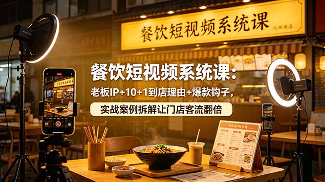 餐饮短视频系统课：老板IP+10+1到店理由+爆款钩子，实战案例拆解让门店客流翻倍-摇钱树