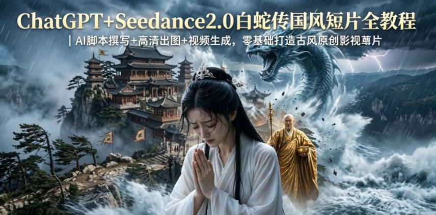 ChatGPT+Seedance2.0白蛇传国风短片全教程｜AI脚本撰写+高清出图+视频生成，零基础打造古风原创影视短片-摇钱树