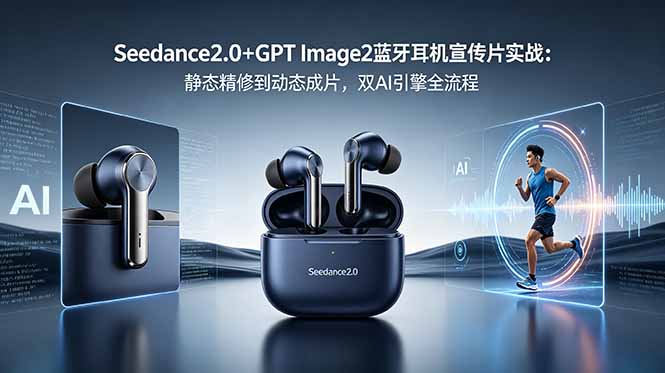 Seedance2.0+GPT Image2蓝牙耳机宣传片实战：静态精修到动态成片，双AI引擎全流程-摇钱树