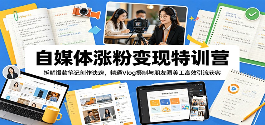 自媒体涨粉变现特训营：拆解爆款笔记创作诀窍，精通Vlog摄制与朋友圈美工高效引流获客-摇钱树