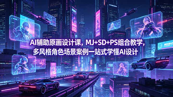 AI辅助原画设计课，MJ+SD+PS组合教学，多风格角色场景案例一站式学懂AI设计-摇钱树