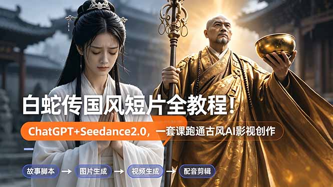 白蛇传-国风短片全教程！ChatGPT+Seedance2.0，一套课跑通古风AI影视创作-钱眼网