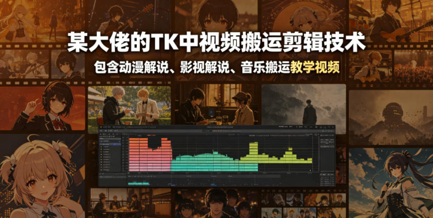 某大佬的TK中视频搬运剪辑技术，包含动漫解说、影视解说、音乐搬运教学视频-摇钱树