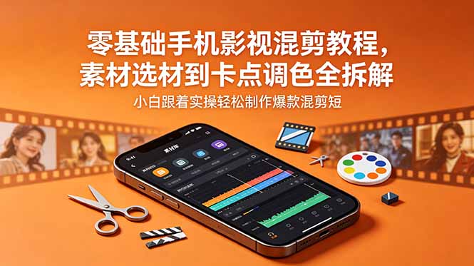 零基础手机影视混剪教程，素材选材到卡点调色全拆解，小白跟着实操轻松制作爆款混剪短片-摇钱树