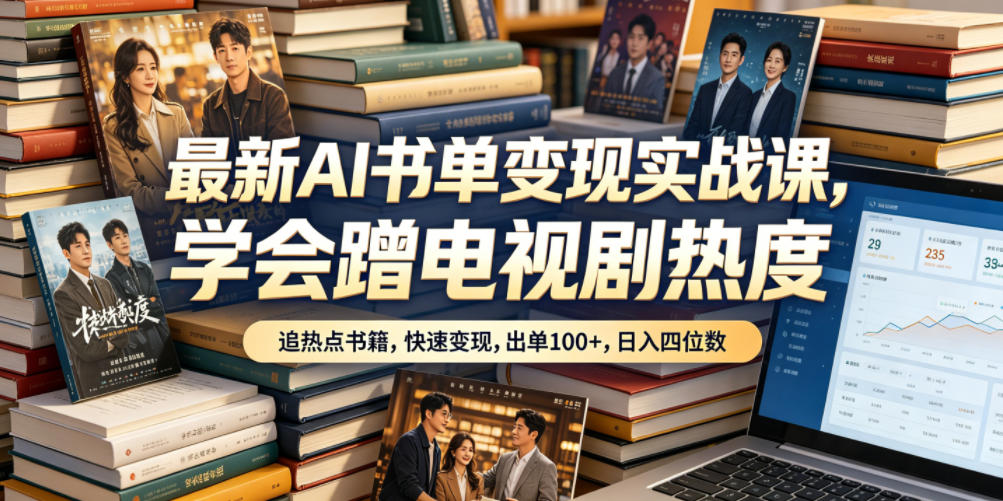 最新AI书单变现实战课，学会蹭电视剧热度，追热点书籍，快速变现，出单100+，日入四位数-摇钱树