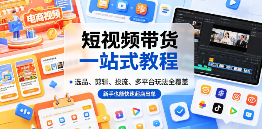 短视频带货一站式教程,选品、剪辑、投流、多平台玩法全覆盖,新手也能快速起店出单-摇钱树