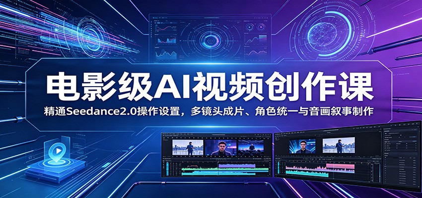 电影级AI视频创作课:精通Seedance2.0操作设置,多镜头成片、角色统一与音画叙事制作-摇钱树