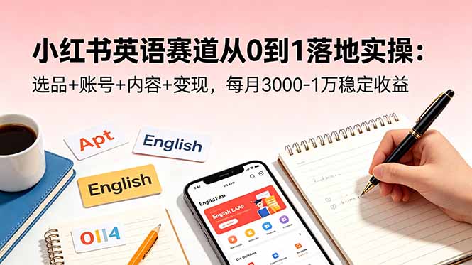 小红书英语赛道从0到1落地实操：选品+账号+内容+变现，每月3000-1万稳定收益-财哥网创-全网最新项目自助网站