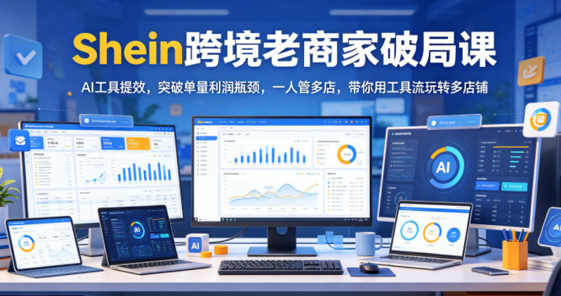 Shein跨境老商家破局课,AI工具提效,突破单量利润瓶颈,一人管多店,带你用工具流玩转多店铺-阿鹏创业资源网