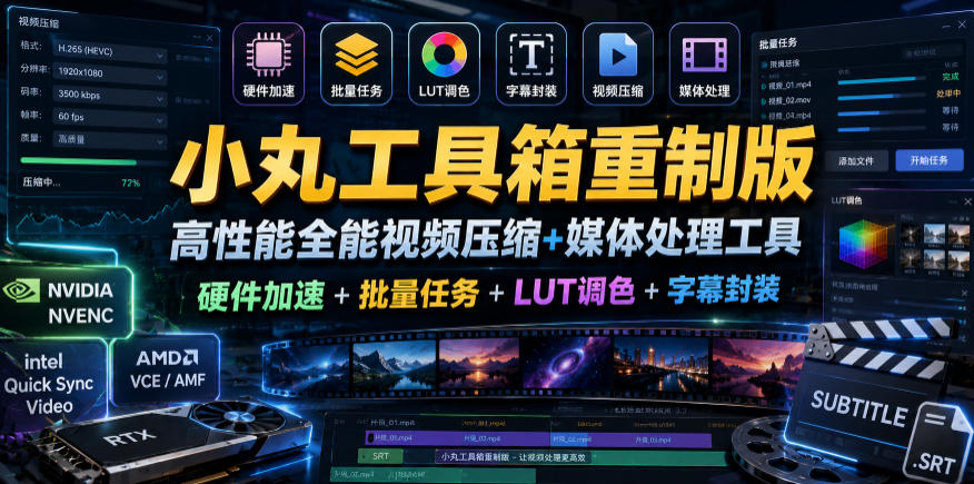 小丸工具箱重制版–高性能全能视频压缩+媒体处理工具|硬件加速+批量任务+LUT调色+字幕封装-摇钱树