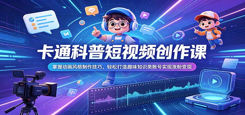 卡通科普短视频创作课:掌握动画风格制作技巧,轻松打造趣味知识类账号实现涨粉变现-摇钱树