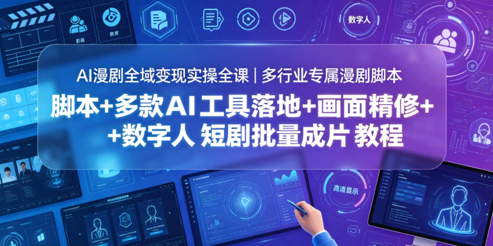 AI漫剧全域变现实操全课｜多行业专属漫剧脚本+多款AI工具落地+画面精修+数字人短剧批量成片全教程-日入300副业网