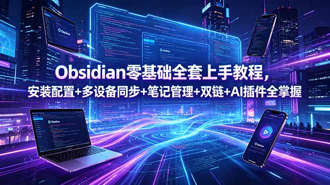 Obsidian零基础全套上手教程,安装配置+多设备同步+笔记管理+双链+AI插件全掌握-摇钱树