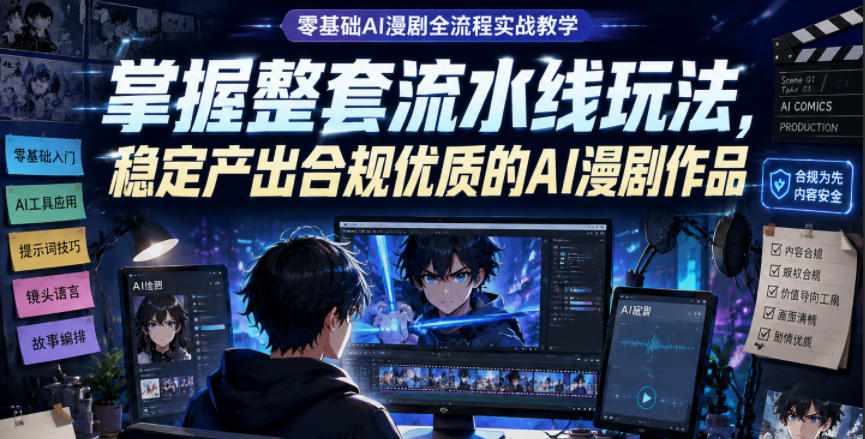 零基础AI漫剧全流程实战教学,掌握整套流水线玩法,稳定产出合规优质的AI漫剧作品-摇钱树