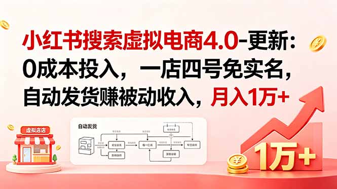 小红书搜索虚拟电商4.0-更新:0成本投入,一店四号免实名,自动发货赚被动收入,月入1万+-钱眼网