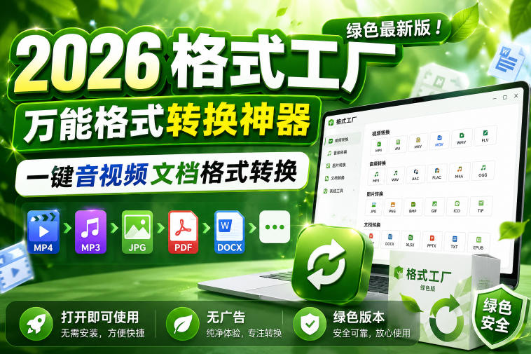 2026格式工厂绿色最新版!万能格式转换神器,一键音视频文档格式转换,打开即可使用,无广告绿色版本-摇钱树