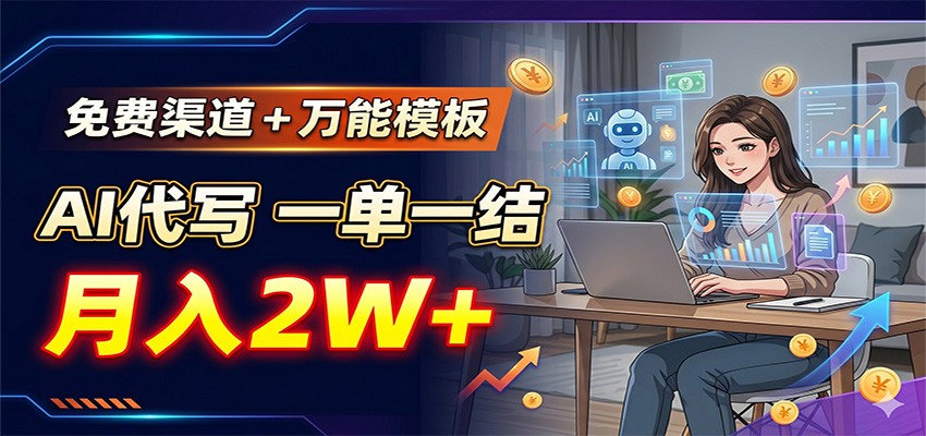 免费渠道+万能模板，AI代写一单一结，月入2W+-摇钱树