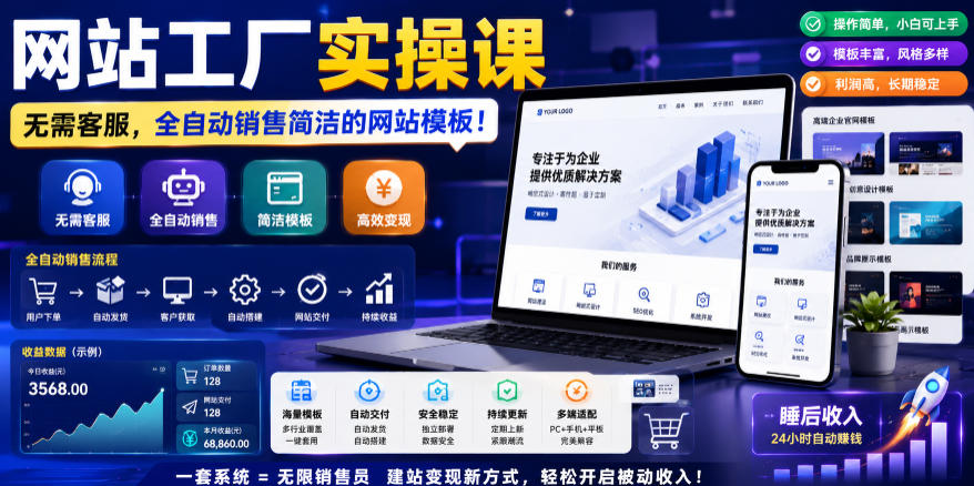网站工厂实操课,无需客服,网站模板自动赚钱!【原创双语字幕】-摇钱树