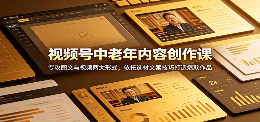 视频号中老年内容创作课:专攻图文与视频两大形式,依托选材文案技巧打造爆款作品-摇钱树