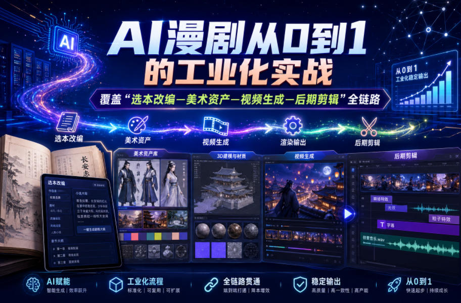 AI漫剧从0到1的工业化实战,覆盖“选本改编—美术资产—视频生成—后期剪辑”全链路(更新6月)-摇钱树