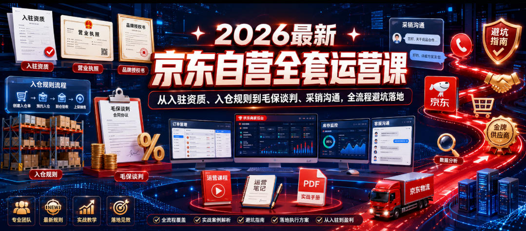 2026最新京东自营全套运营课,从入驻资质、入仓规则到毛保谈判、采销沟通,全流程避坑落地-摇钱树