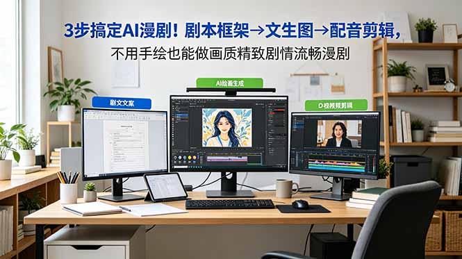 3步搞定AI漫剧！剧本框架→文生图→配音剪辑，不用手绘也能做画质精致剧情流畅漫剧-摇钱树