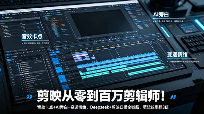 剪映从零到百万剪辑师!音效卡点+AI旁白+变速情绪,Deepseek+剪映口播全链路,剪辑效率翻3倍-摇钱树