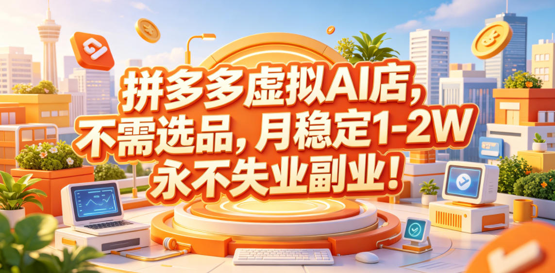 拼多多虚拟AI店,不需选品,月稳定1-2W,永不失业副业!【揭秘】-摇钱树