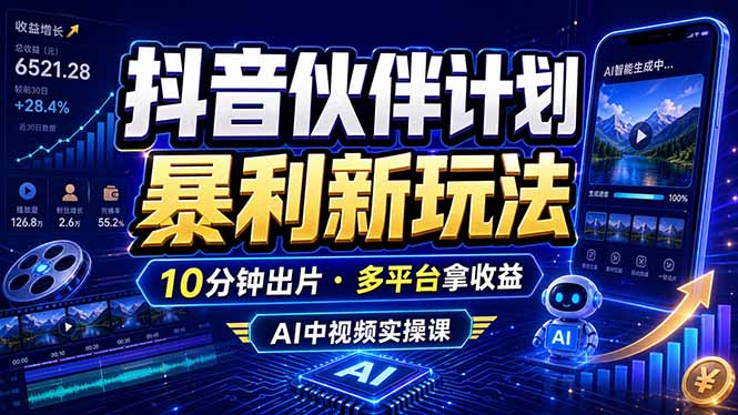 抖音伙伴计划最新玩法,无需配音剪辑,10分钟出一条原创视频,轻松日入三位数-摇钱树