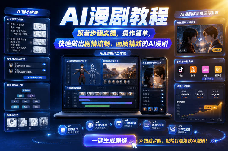 AI漫剧教程,跟着步骤实操,操作简单,快速做出剧情流畅、画质精致的AI漫剧-摇钱树