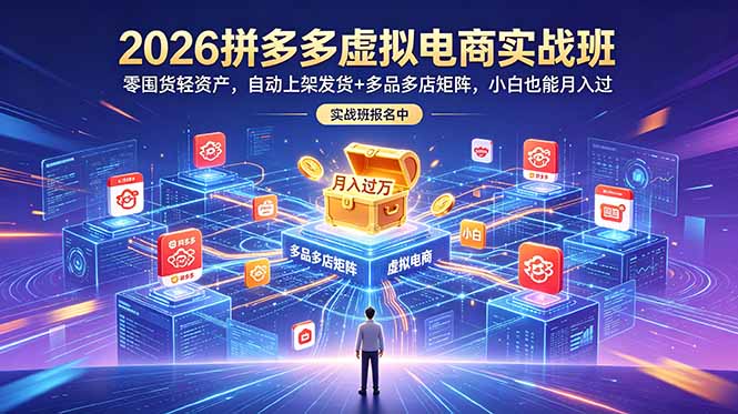 2026拼多多虚拟电商实战班:零囤货轻资产,自动上架发货+多品多店矩阵,小白也能月入过万-轻创驿站