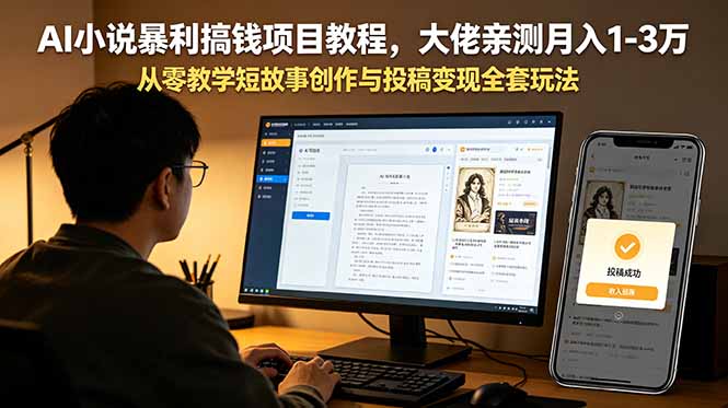 AI小说暴利搞钱项目教程,大佬亲测月入1-3万,从零教学短故事创作与投稿变现全套玩法-摇钱树