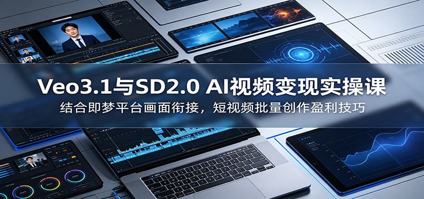 Veo3.1与SD2.0 AI视频变现实操课课：结合即梦平台画面衔接，短视频批量创作盈利技巧-盈科项目资源网