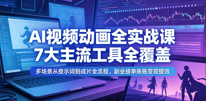 AI视频动画全实战课,7大主流工具全覆盖,多场景从提示词到成片全流程,副业接单账号变现提效-轻创驿站