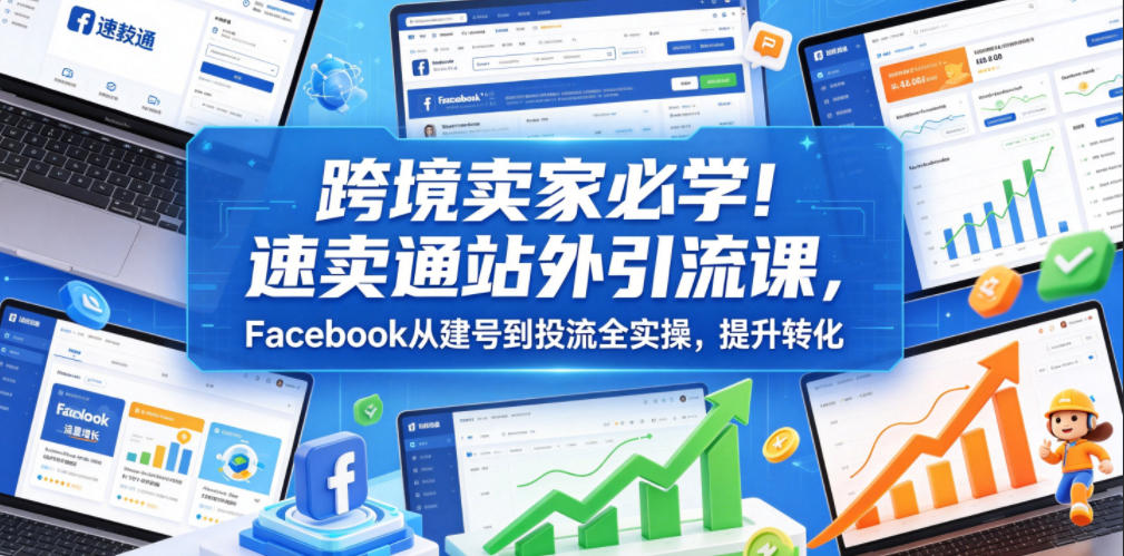 跨境卖家必学！速卖通站外引流课，Facebook从建号到投流全实操，提升转化-钱眼网