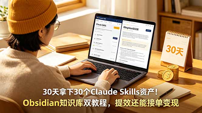 30天拿下30个Claude Skills资产！Obsidian知识库双教程，提效还能接单变现-盈科项目资源网