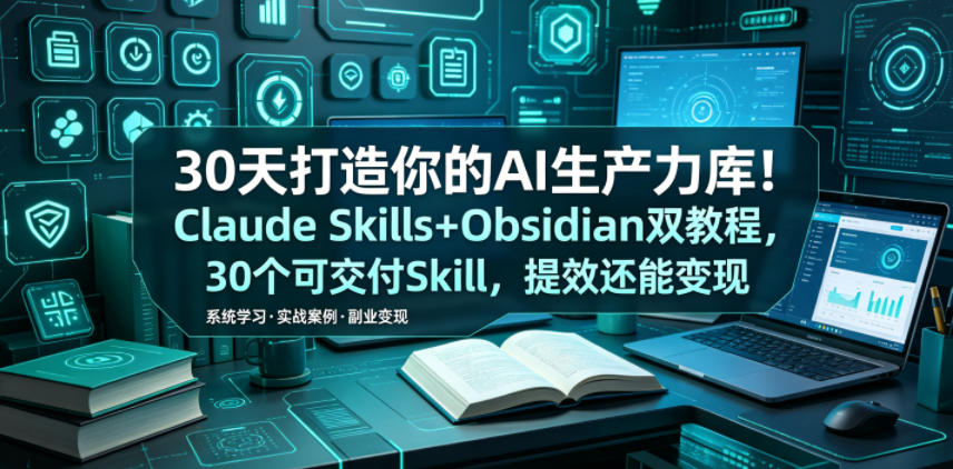 30天打造你的AI生产力库！Claude Skills+Obsidian 双教程，30 个可交付 Skill，提效还能变现-摇钱树