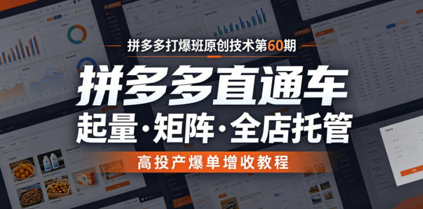 拼多多打爆班原创技术第60期,拼多多直通车,起量・矩阵・全店托管,高投产爆单增收教程-摇钱树