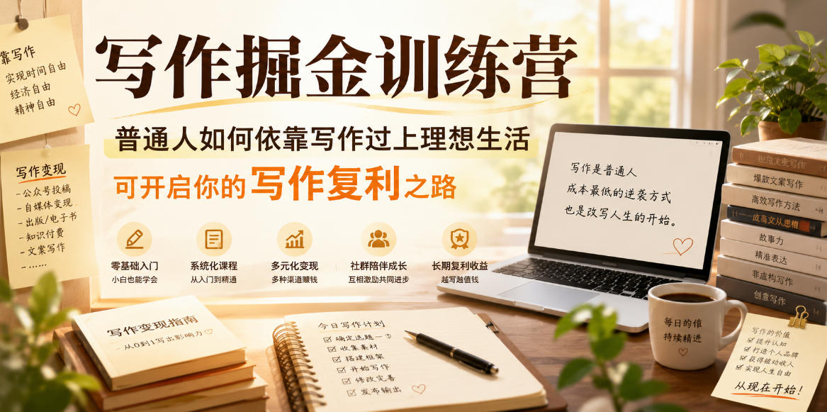 写作掘金训练营,普通人如何依靠写作过上理想生活,可开启你的写作复利之路(更新6月)-摇钱树
