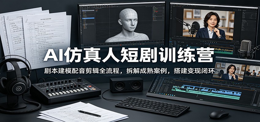 AI仿真人短剧训练营：剧本建模配音剪辑全流程，拆解成熟案例，搭建变现闭环-摇钱树