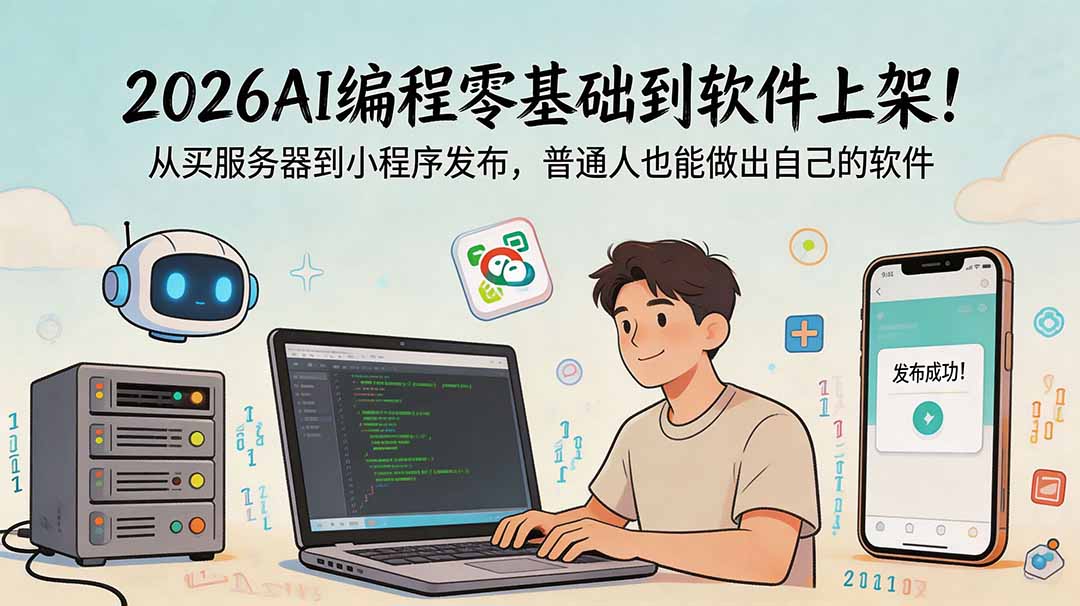 2026AI编程零基础到软件上架!从买服务器到小程序发布,普通人也能做出自己的软件-摇钱树