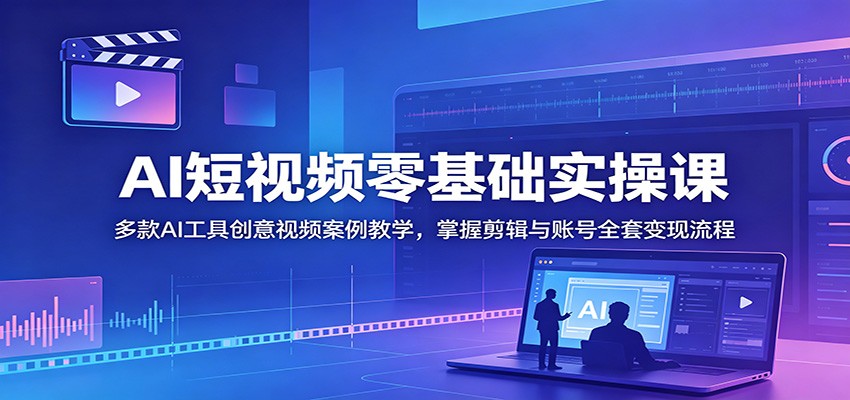 AI短视频零基础实操课:多款AI工具创意视频案例教学,掌握剪辑与账号全套变现流程-创盈汇聚
