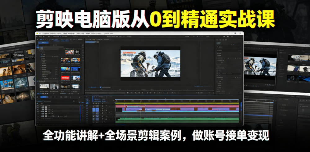 剪映电脑版从0到精通实战课,全功能讲解+全场景剪辑案例,做账号接单变现-摇钱树