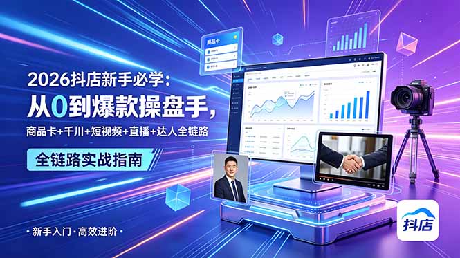2026抖店新手必学：从0到爆款操盘手，商品卡+千川+短视频+直播+达人全链路-摇钱树