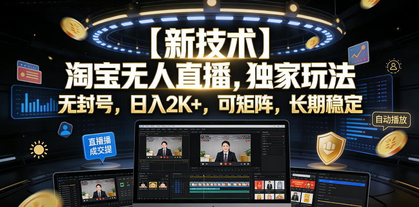【新技术】淘宝无人直播,独家玩法,无封号,日入2K+,可矩阵,长期稳定【揭秘】-好学创业资源