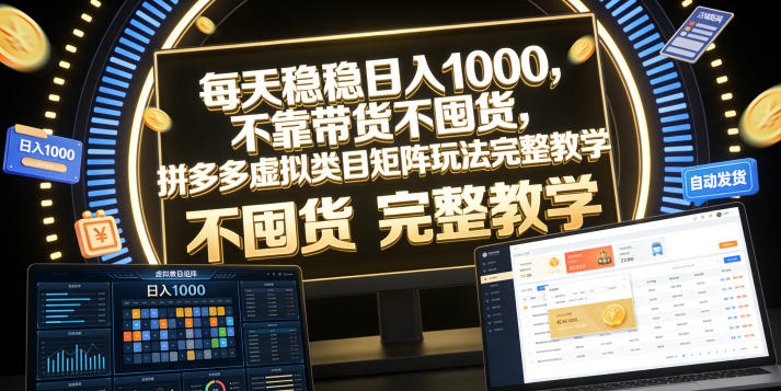 每天稳稳日入1000,不靠带货不囤货,拼多多虚拟类目矩阵玩法完整教学【揭秘】-创业攻略