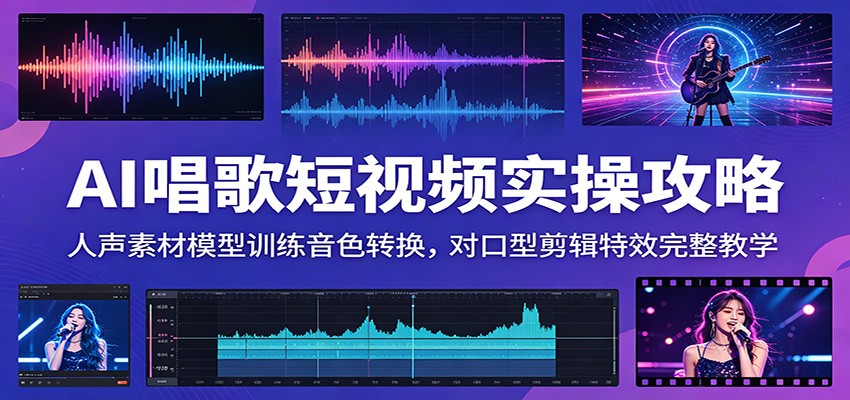 AI唱歌短视频实操攻略：人声素材模型训练音色转换，对口型剪辑特效完整教学-摇钱树