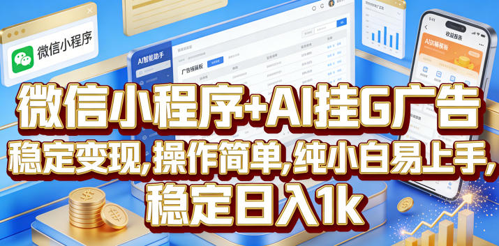 微信小程序+AI挂G广告，稳定变现，操作简单，纯小白易上手，稳定日入1k【揭秘】-摇钱树